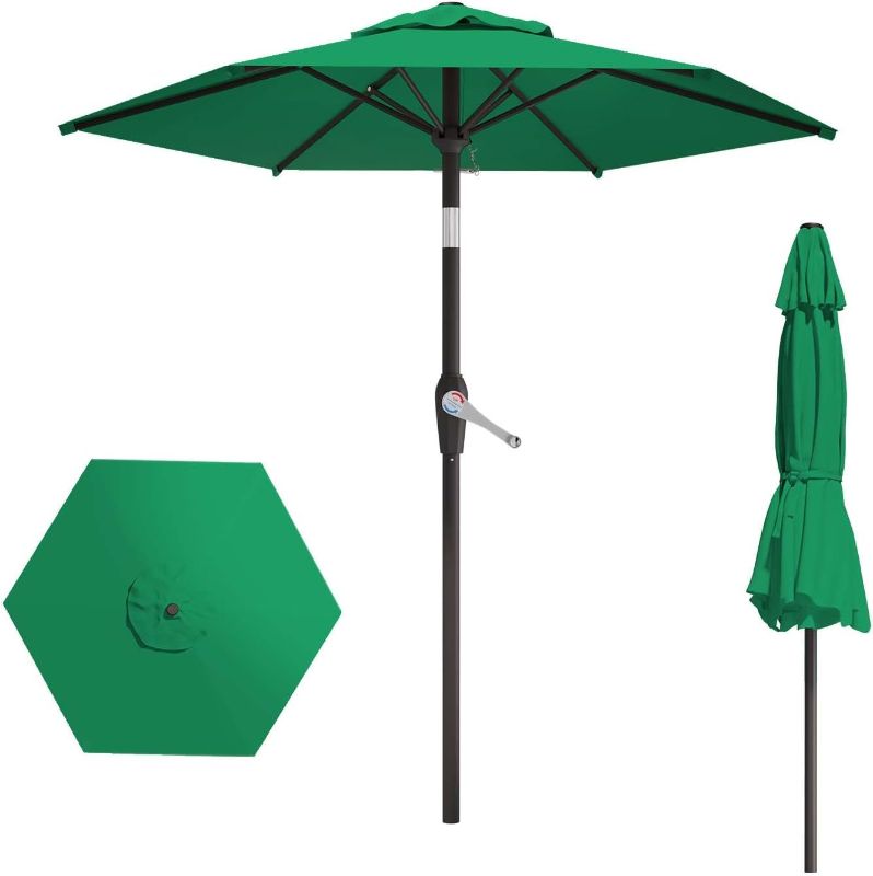 Photo 1 of 7.5FT Patio Umbrella Table Market Umbrella w/Tilt and Crank Heavy-Duty Round Outdoor Umbrellas for Garden, Deck, Backyard, Pool and Beach, Dark Green
