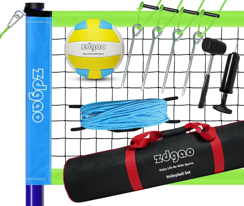 Photo 1 of Outdoor Portable Volleyball Net System - Adjustable Height Poles with Soft Volleyball Ball, Pump, Hammer, Boundary Line, and Carry Bag for Backyard, Beach, Lawn