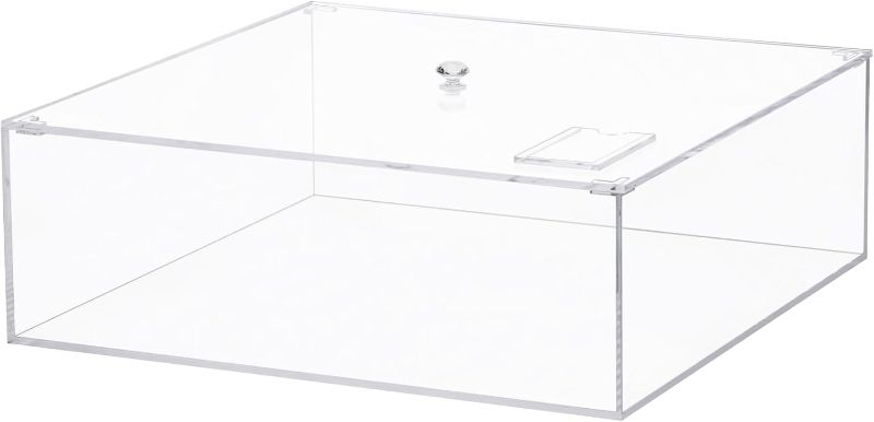 Photo 1 of Clear Acrylic Box with Lid, Clear Acrylic Container Plastic Square Cube Storage Box 13.7x13.7x 4.7 Inch/35X35X12 CM for Candy Pill and Tiny Jewelry