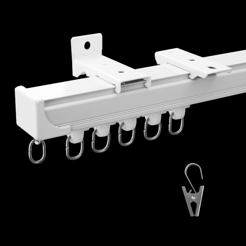 Photo 1 of Curtain Tracks Ceiling Wall Mounted Heavy-Duty Curtains Rails Room Divider Curtain Track for Living Room Bedroom Room Shower Divider White 3ft To 12 ft
