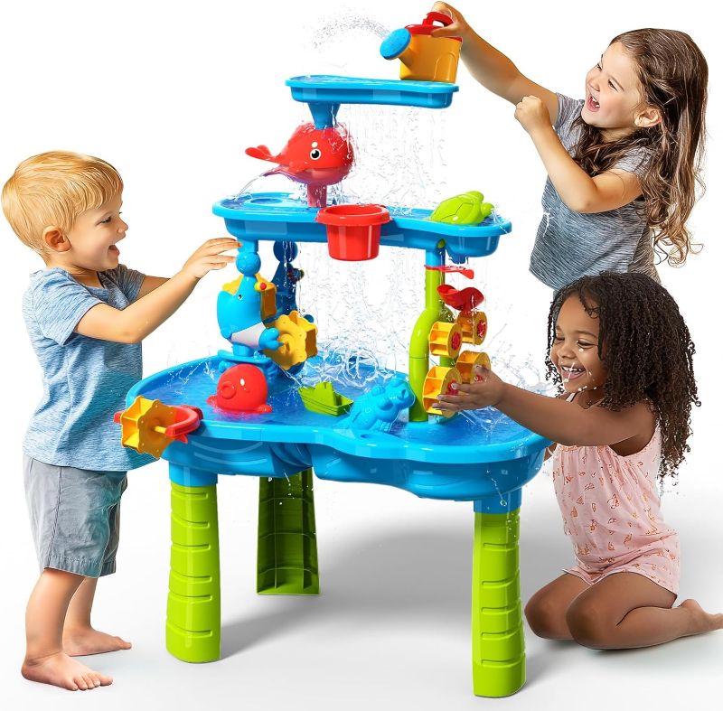 Photo 1 of CozyBomB™ Water Table for Toddlers 3-5 | Outdoor Toys Water Play Table, Magnetic Fishing Toy Game, Summer Splash Pond Showers Sand Activity, Sensory Party Birthday Gift Kids Ages 4-8 9-12 (3-Tiers)
