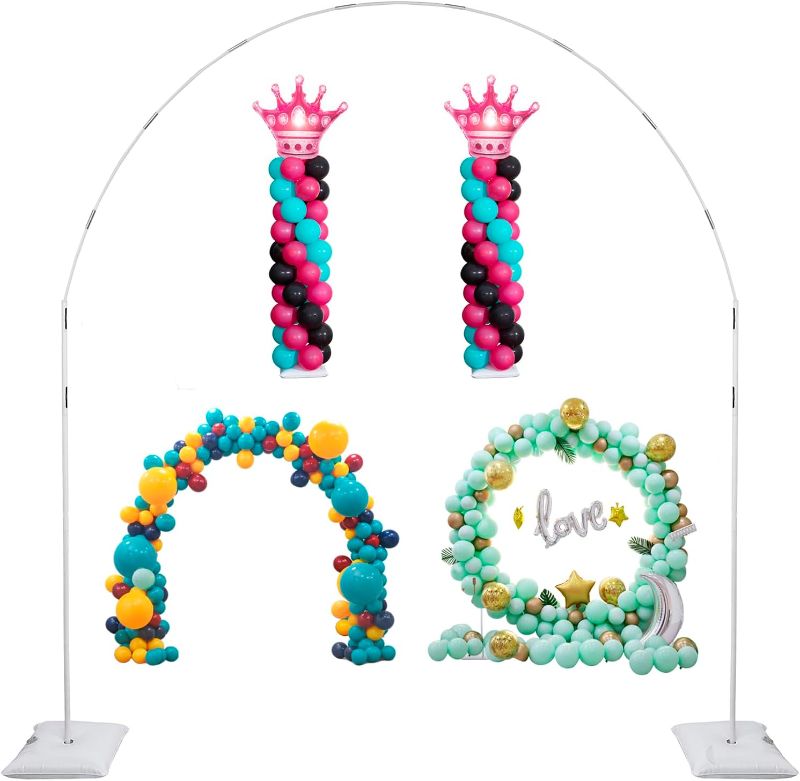 Photo 1 of Balloon Arch Stand, 7.5ft Large Round Backdrop Frame, Adjustable Half Circle Arch, 2 set Reusable Metal Ballon Column Kit with Base 3IN1 for Birthday, Wedding, Graduation, Baby Shower Party
