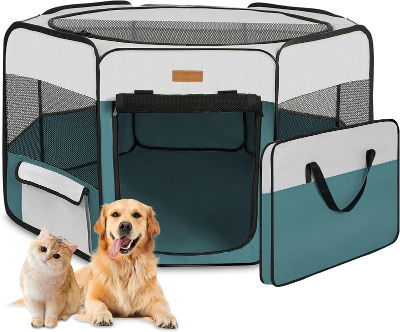 Photo 1 of Dog Playpen, Portable Pet Play Pen for Cat, Puppies, Rabbits, Chickens, Foldable Large-Capacity Pet Tent for Indoor/Outdoor Travel Camping Blue
