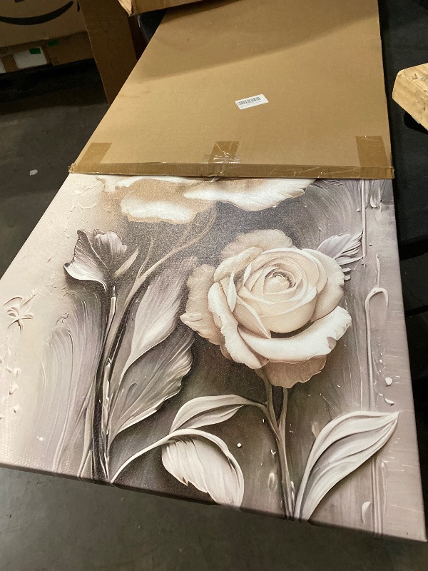 Photo 1 of Elegant White Rose Canvas Art Modern Abstract Floral Wall Decor Picture White Blooming Flowers Poster Print Painting for Office Living Room Bedroom Bathroom Home Decorate Prepare To Hang
