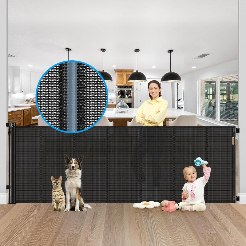 Photo 1 of Reinforced 42" Tall X 120" Extra Wide Retractable Baby Gate Extra Long Baby Gates for Large Openings Prevent Kids and Pets from Jumping Over Retractable Pet Gate Reinforced Puppy Gates for Dogs, Black

