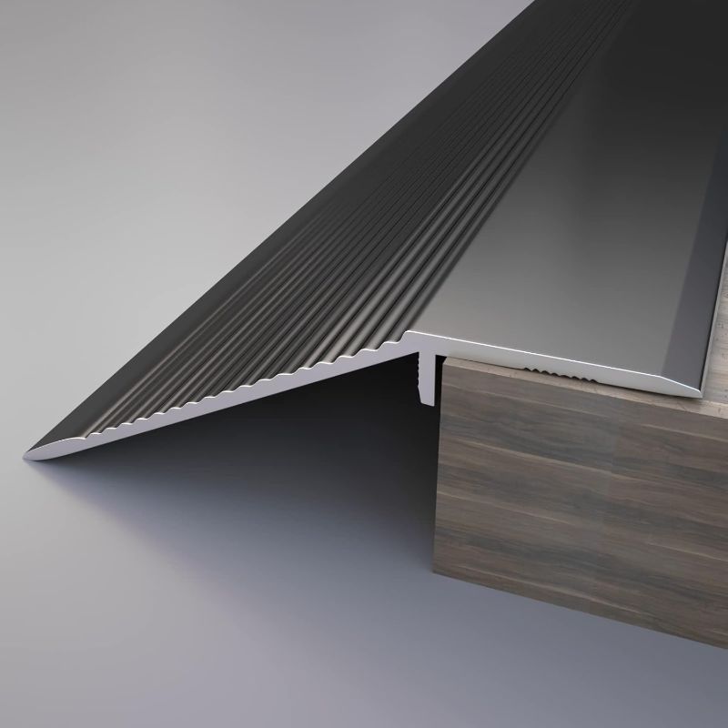 Photo 1 of NeatiEase Threshold Ramps for Doorways, 48" Metal Floor Transition Strip Replacement, Aluminum Floor Reducer Molding for Carpet/Entry Door/Tile/Threshold/Wheelchair (Black)

