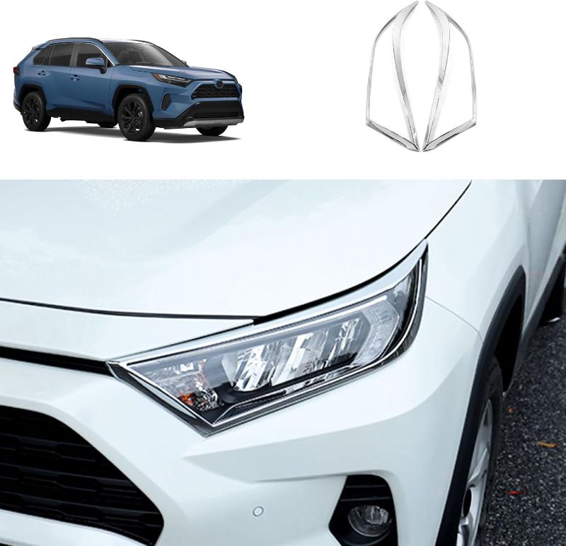 Photo 1 of Front Head Light Eyelid Cover Trim Compatible with Toyota RAV4 2024 2023 2022 2021 2020 2019 Headlight Lamp Eyebrow Panel Sticker Exterior Car Accessories ABS 2PCS(Glossy Chrome Style)
