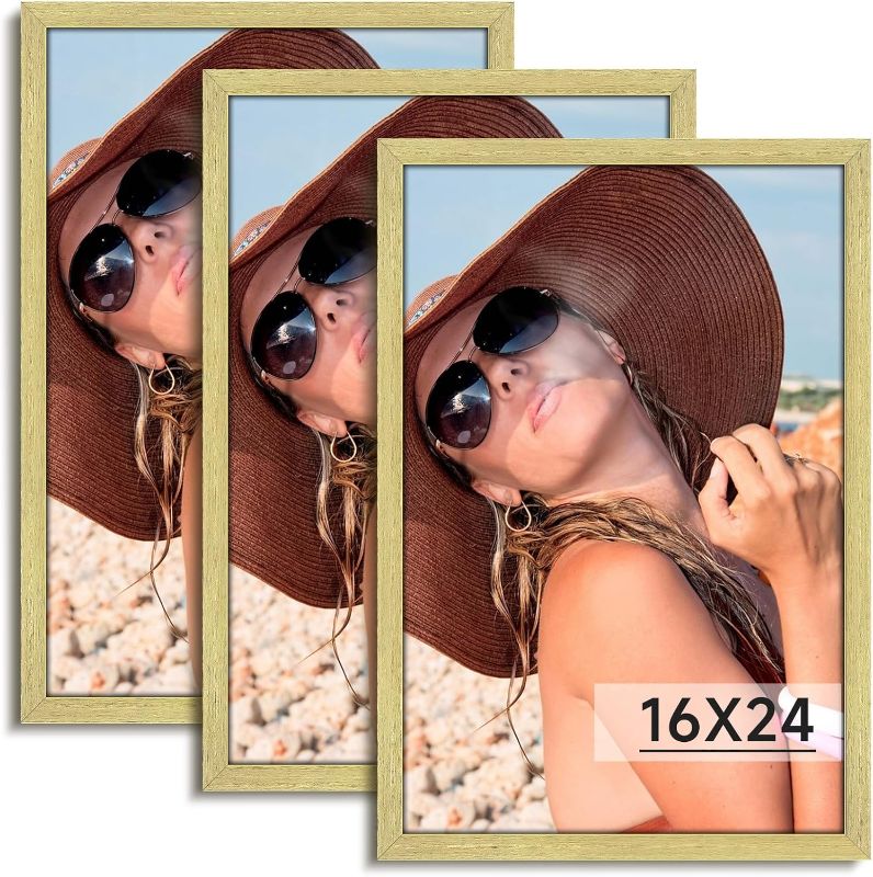 Photo 1 of HLiWEGNS Gold 16x24 Frame Set of 3 - Vintage 16 x 24 Poster Frame with Plexiglass for Wall Gallery Display, 16x24 Picture Frame for Puzzles, Artwork, Photos and Posters - Ideal Christmas Day

