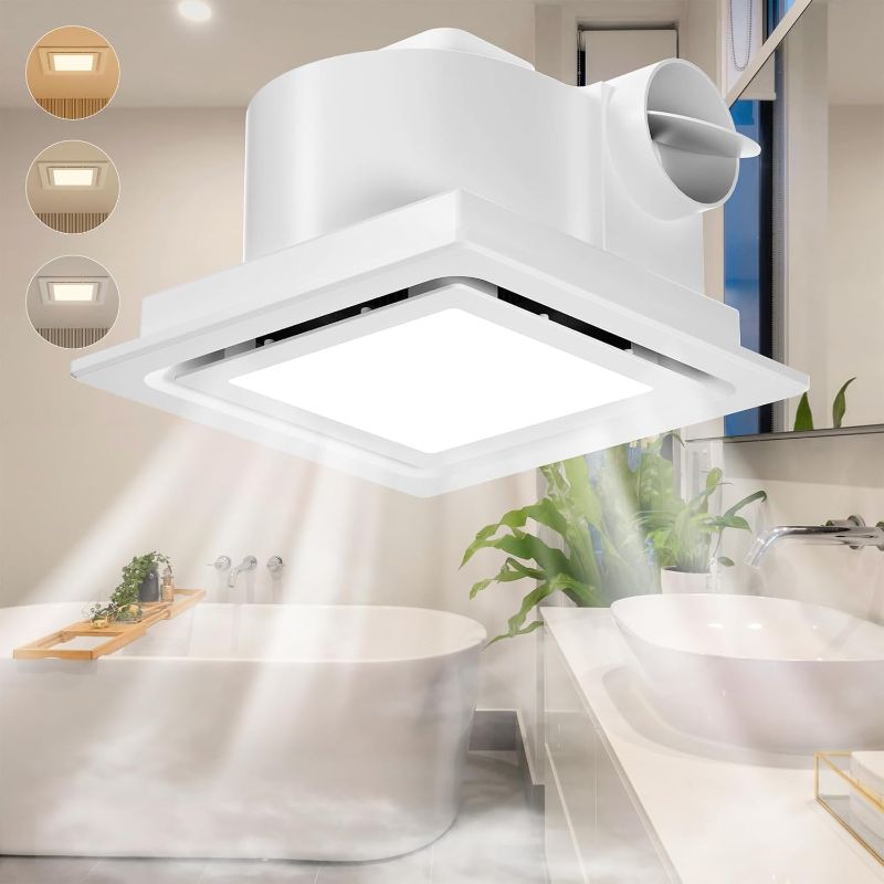 Photo 1 of Saranna 12-Inch Bathroom Exhaust Fan with Light, 12W Ceiling Vent Fan with Adjustable Light Color, Quiet 1.0 Sone, 180 CFM for Home, Bathroom, Office, and Hotel
