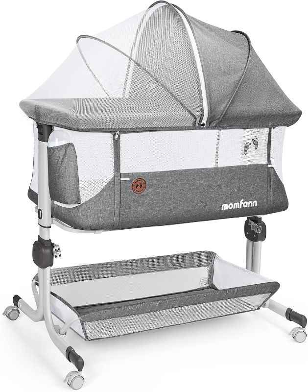 Photo 1 of Baby Bassinet Bedside Sleeper, Upgraded Stability Bedside Crib with Full Mesh Sides, Soft Sheet, 6-Height Adjustment, Storage Basket, Easy Folding Portable Bassinet for Newborns, Gray
