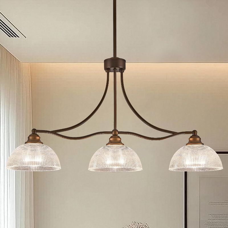 Photo 1 of 3-Light Oil Rubbed Bronze Pendant Light for Kitchen Island Antique Dome Hanging Light Fixture Brushed Bronze Dinner Room Light with Crystal Glass Adjustable Pendant Lamp for Bedroom Hallway Entryway
