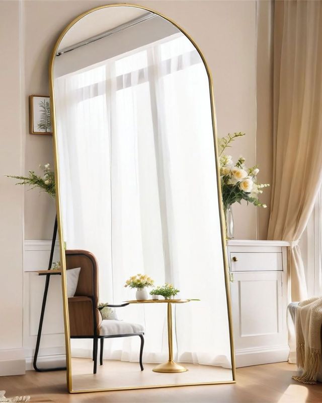 Photo 1 of 68"x26" Arched Floor Mirror - Full Length Gold Standing Mirror for Bedroom & Living Room, Tall Wall/Stand Up Dressing Mirror with Arch Design, Modern Gold Frame

