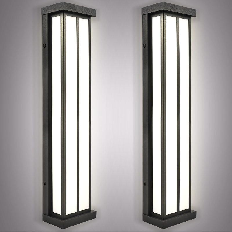 Photo 1 of LUXRITE LED Outdoor Wall Sconce, 24in Outdoor Wall Light, Black Aluminum, 3CCT 3000K 4000K 5000K, 26W, ETL, IP65 Waterproof, Modern Exterior Lights for House, Porch, Patio, Front Door, Garage 2 Pack

