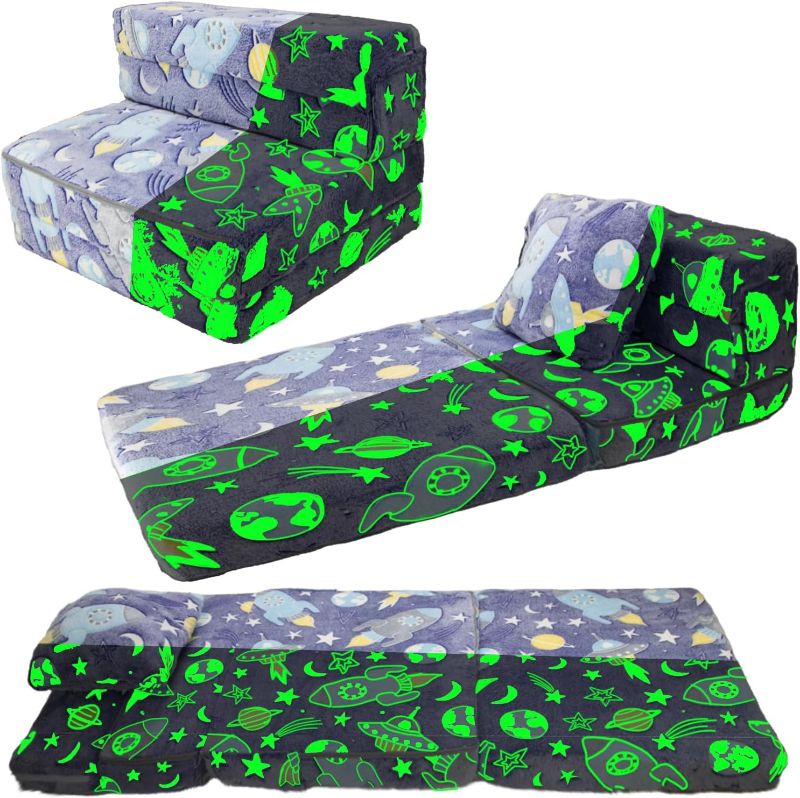 Photo 1 of Asou Kids Fold Out Sofa Bed Floor Mattress with Throw Pillow Glow in The Dark Kids Sofa Couch Floor Mattress Foldable Mattress Floor Sofa Bed Couch for Kids Toddlers
