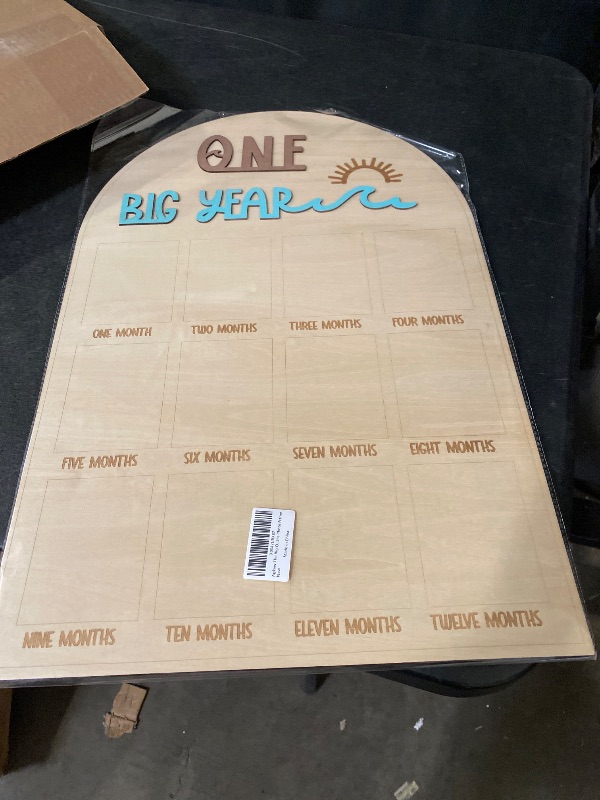 Photo 1 of The Big One surf One Year Old Photo Board - My First Year Photo Display Wood Board, Wave Theme Monthly Milestone Photo Board, the Big One 1st Birthday Decoration, 12 Months Photo Frame

