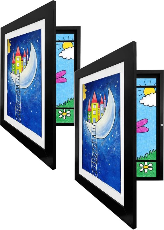 Photo 1 of [2-Pack] Kids Art Frames, Changeable, 8x10 Front Loading Art Frame Holds 150 Pieces (BLACK)
