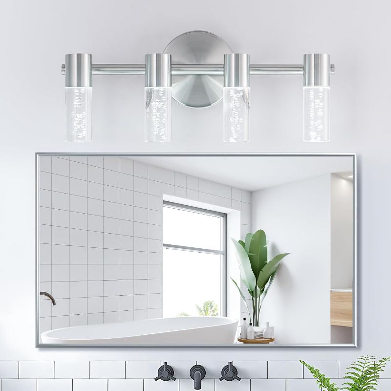 Photo 1 of 4 Light Bathroom Vanity Light, Brushed Nickel LED Vanity Lighting with Acrylic Shades,3000-6000K Dimmable Bathroom Wall Lamp for Mirror Kitchen Living Room Hallway Cabinet Porch
