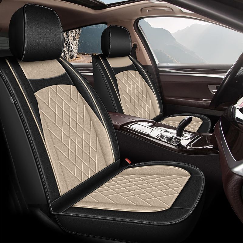 Photo 1 of Fit for Rogue Seat Covers, 5 Seats Full Set Faux Leather Car Seat Covers for 2010-2024 2025 Nissan Rogue SV/S/SL/Platinum/SL Hybrid (Black & Beige)
