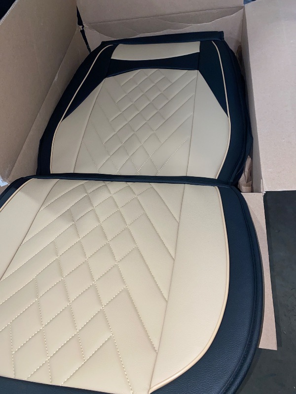 Photo 1 of Fit for Rogue Seat Covers, 5 Seats Full Set Faux Leather Car Seat Covers for 2010-2024 2025 Nissan Rogue SV/S/SL/Platinum/SL Hybrid (Black & Beige)

