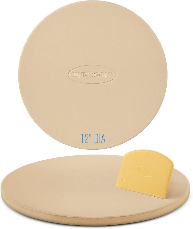Photo 1 of Unicook 12 Inch Round Pizza Stone, Heavy Duty Cordierite Bread Baking Stone for RV Oven, Grill and Toaster Oven, Ideal for Baking Crisp Crust Pizza, Bread, Cookies and More
