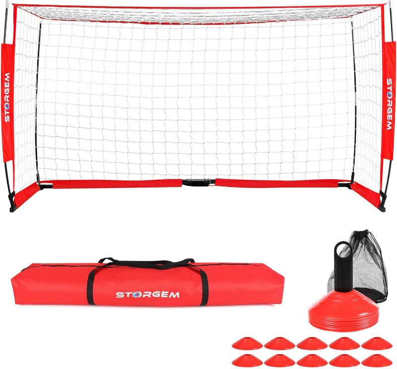 Photo 1 of Storgem Soccer Goal,Soccer Net,Soccer Goals for Backyard,with Bow Frame,Collapsible Metal Base and 15 Training Cones