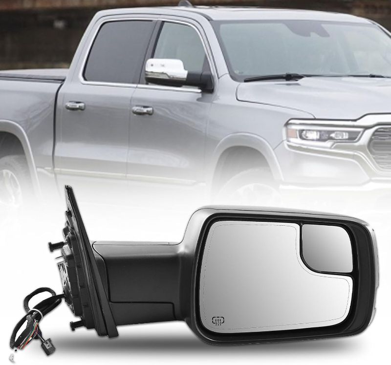 Photo 1 of 68276500AH Right Passenger Side Mirror for Ram 1500 2019-2022 Passenger Side Mirror with 10 Pins | Heated Glass | Turn Signal Light | Puddle Light | Blind Spot Glass | Temp Sensor | Power Folding
