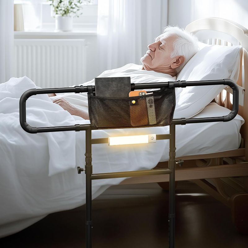 Photo 1 of Bed Rails for Elderly Adults Safety-Adjustable Heights&Extendable Bed Side Rail with Leg,Storage Pocket,Motion Sensor Light,Foldable Bed Assist Grab Bar,Heavy Duty for Seniors,Fit King Queen Full Twin
