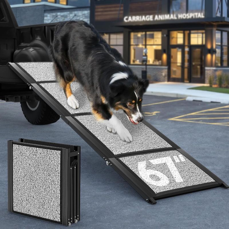 Photo 1 of 67''L & 20''W Portable Dog Ramp for Car - Extra Wide Pet Ramp Dog Ramps for Medium&Large Dogs with Non-Slip Rug Surface, Lightweight Dog Steps Stair Up to 250LBS, Get Into a Car SUV/Truck/RV/High Bed

