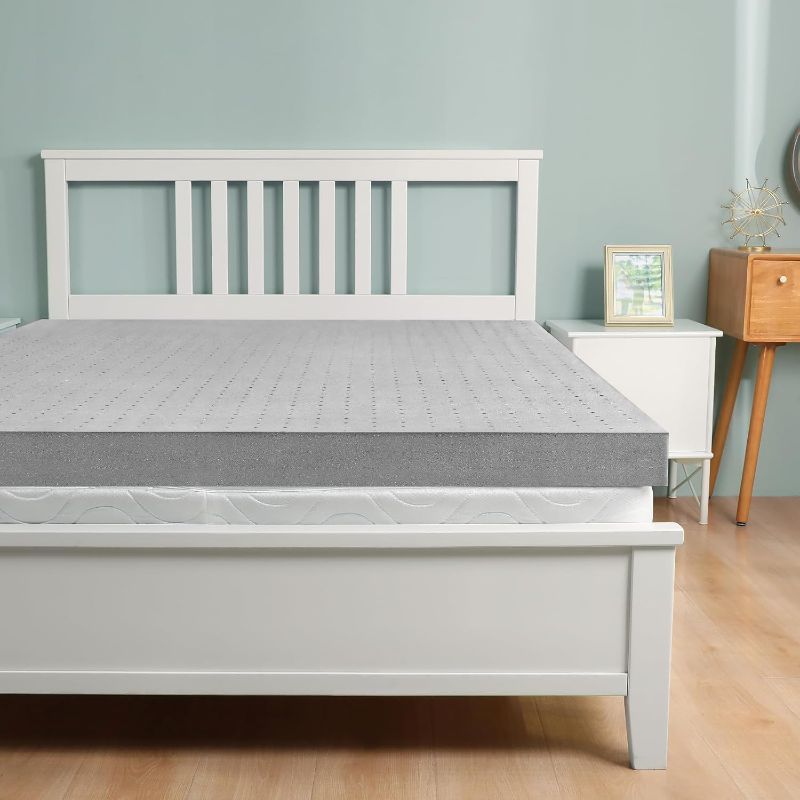 Photo 1 of 2 inch Full (54"x75") Gel Memory Foam Mattress Topper Ventilated Soft Mattress Pad, Bamboo Charcoal Bed Topper, CertiPUR-US Certified, Full Size, Gray
