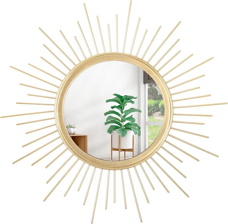 Photo 1 of Sunburst Spoked White Large Wall Mirror Boho Home Circle Art Mirror Modern Metal Mirror for Wall Decorative Bathroom Bedroom Vanity Hallway Balcony Living Room Entryway 20"
