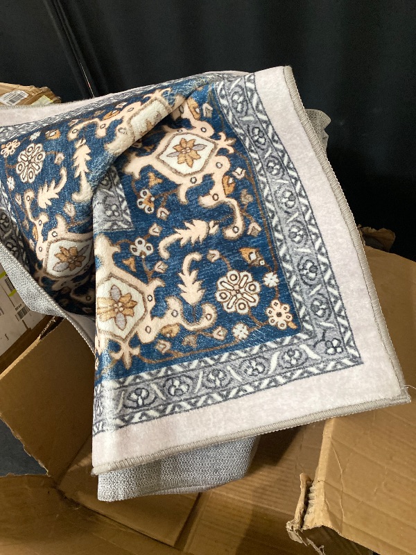 Photo 1 of OPPODREAM Soft Area Rugs 5x7, 5x7 Washable Rug with Non Slip Backing, 8X10 Faux Cashmere Low-Pile Carpet, Navy Blue & Gold
