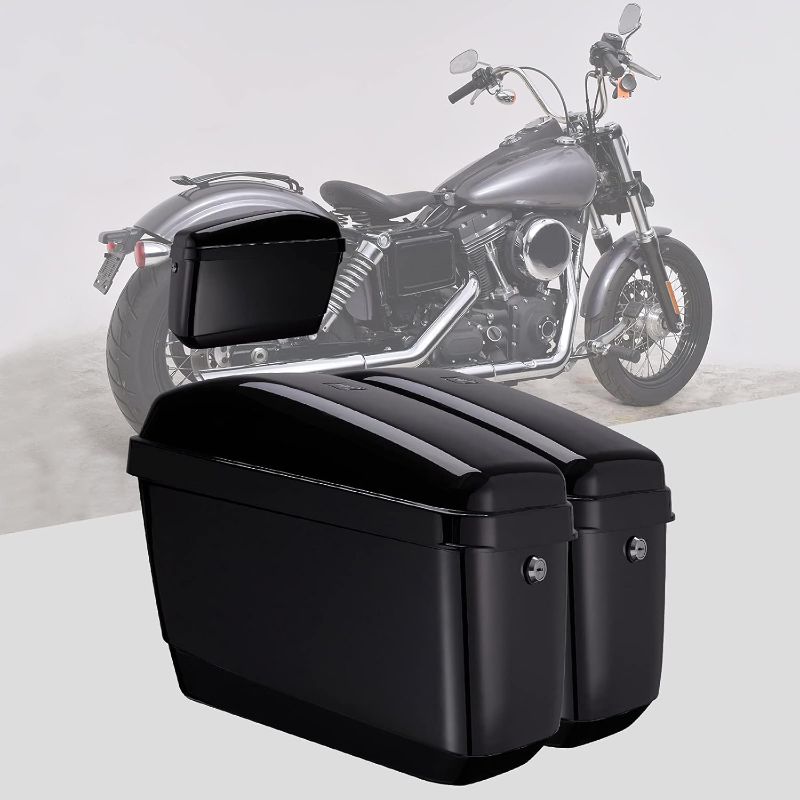 Photo 1 of KEMIMOTO Motorcycle Hard Saddlebags, Motorcycle Saddle Bags Compatible with Dyna V-Rod Vstar 650 VTX 1100 1300 Boulevard C50 Vulcan 500 900 Classic 800a Virgo 1100 Scout with Mounting Kits
