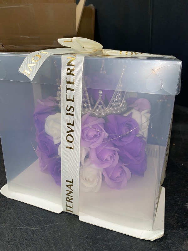 Photo 1 of Preserved Flowers Bouquet Cake, Unique Flower Preserved Rose Gifts for Women, Mom, Girlfriend and Wife,Home Decor Gifts for Birthday, Mother’s Day, Anniversary, Christmas, Wedding(Purple)
