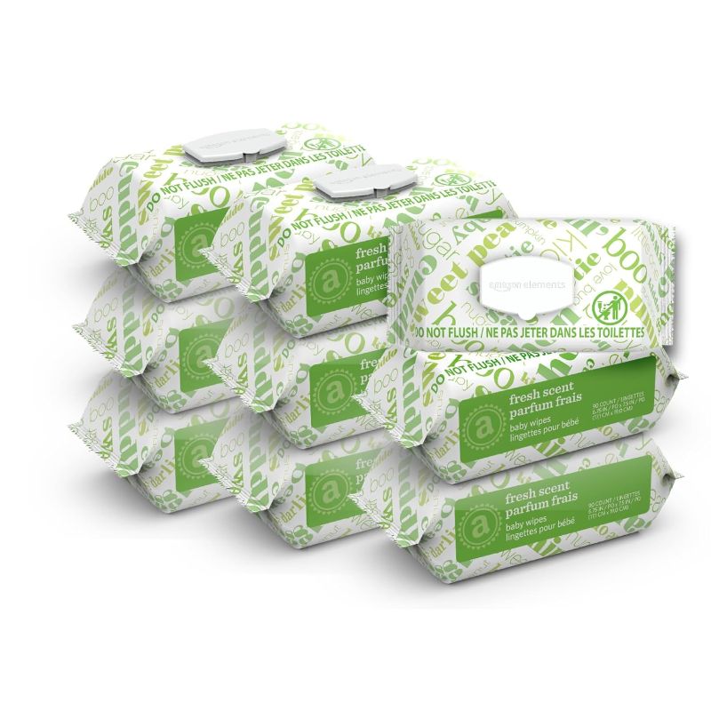 Photo 1 of Amazon Elements Baby Wipes, Fresh, Flip-Top Packs, 810 Count, 9 Packs of 90 Counts
