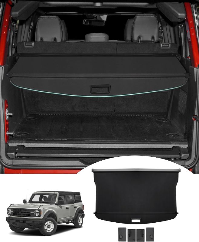 Photo 1 of Powerty Cargo Cover for Ford Bronco 4-Door Soft Hard TOP 2021-2024 2025 Accessories Trunk Cover Retractable Trunk Cover Security Shielding Shade Punch-Free (Not for Bronco Sport)
