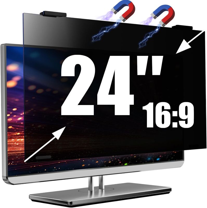 Photo 1 of Magnetic Computer Privacy Screen Filter 24 Inch for Frameless Monitor Thin Bezel 16:9 Widescreen, Hanging Removable Anti Blue Light Privacy Shield Protector Eye Protection
