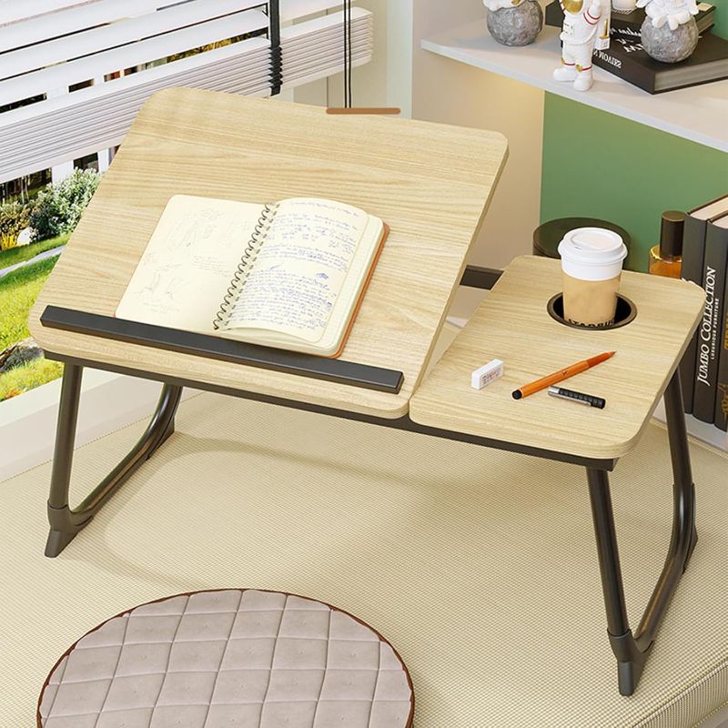 Photo 1 of Laptop Desk for Bed, Adjustable Laptops Stand with 5 Adjustable Angles, Portable Lap Tray Table with Cup Holder, Laptop Bed Desk Tray for Eating Working Writing Reading (Yellow)
