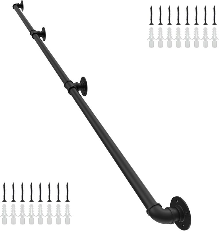 Photo 1 of 10FT Industrial Staircase Handrail,Staircase handrail for Outdoor and Indoor Stairs Loft Porch HandRail (10Feet) Steps Black Iron Pipe.
