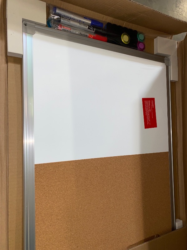 Photo 1 of Magnetic White Board and Cork Board Combo, 24 X 18 inches Whiteboard Bulletin Combination Board, Wall Mounted Dry Erase Whiteboard Push Pin Vision Board for Home, School and Office
