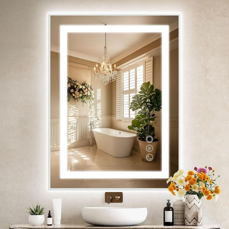 Photo 1 of LED Mirror for Bathroom, 24×32 Backlit & Frontlit(Seperate Control), Vanity Mirror with 3 Colors Lights, Anti-Fog, HD Tempered Glass, Dimmable Brightness, Memory Function, UL-Listed
