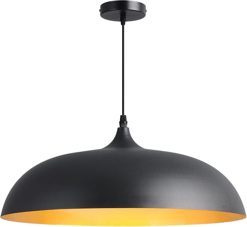 Photo 1 of 18inch Black and Gold Large Pendant Light, Farmhouse Adjustable Metal Hang Lamp, Vintage DomeCeiling Hanging Light Fixture, Industrial Lighting Fixture for Kitchen Entryway Restaurant Dining Room

