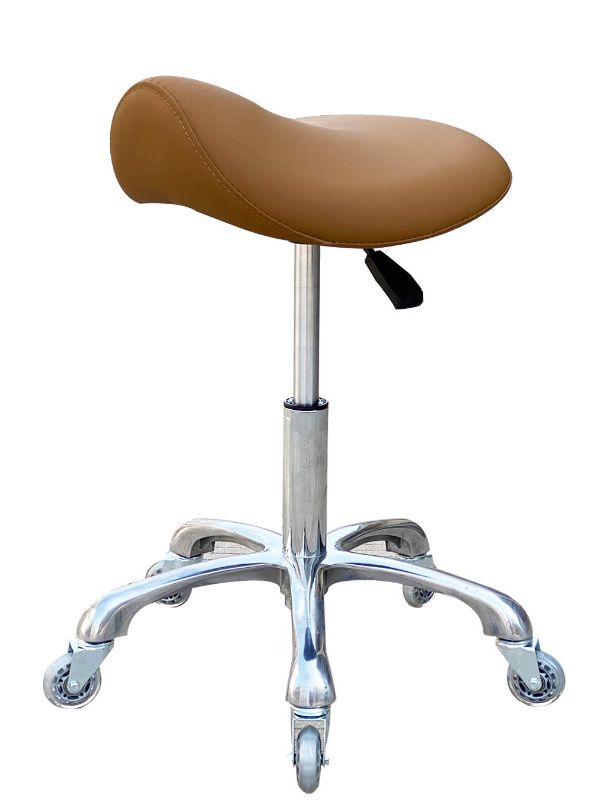 Photo 1 of Professional Saddle Stool with Wheels Ergonomic Swivel Rolling Height Adjustable for Clinic Dentist Beauty Salon Tattoo Home Office (Camel)
