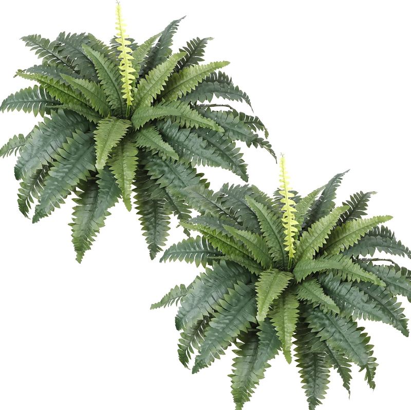 Photo 1 of Dremisland Artificial Ferns for Outdoors,Set of 2 Bouquets 30" Diam Large Fake Hanging Ferns Artificial Boston Fern Fake Fern Plant Artificial Bush for Home Garden Porch Farmhouse Decoraction(2 PCS)
