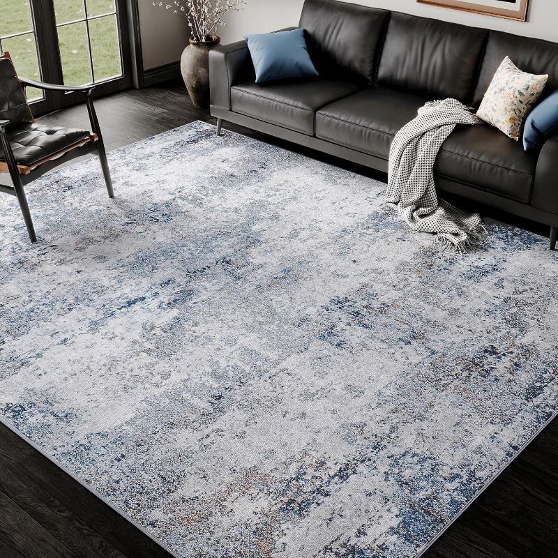 Photo 1 of 6X9 Washable Rugs Grey Blue Hallway Large Area Rug Indoor Accent Rug Abstract Non Slip Low Pile Carpet Distressed Throw Rug for Bedroom Living Room Office Dining Room Kitchen Laundry Room

