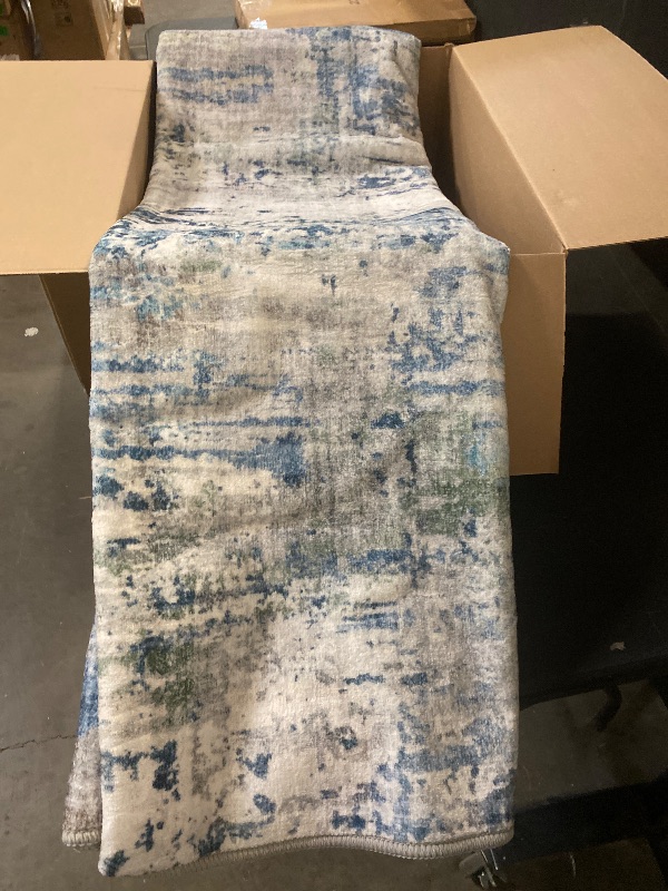 Photo 1 of 6X9 Washable Rugs Grey Blue Hallway Large Area Rug Indoor Accent Rug Abstract Non Slip Low Pile Carpet Distressed Throw Rug for Bedroom Living Room Office Dining Room Kitchen Laundry Room
