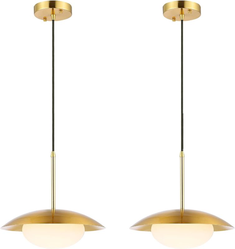 Photo 1 of Modern Pendant Lighting Set of 2 Industrial Hanging Light Brushed Brass Finished Dome Shades White Globe Glass Lampshade Light Fixture for Kitchen Island, Living Room, Dining Room

