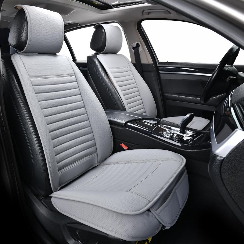 Photo 1 of 2pc Car Seat Covers, Luxury Car Protectors, Universal Anti-Slip Driver Seat Covers, Edge Wrapping Front Car Seat Covers with PU Leather(Gray)
