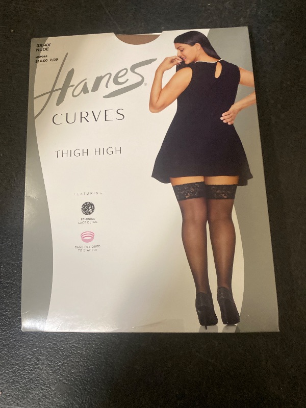 Photo 1 of 4X- Hanes Curves Women's Plus Size Silky Thigh Highs for All Day Comfort, Sheer Toe, Nude, Size 3X - 4X (Pack of 1)