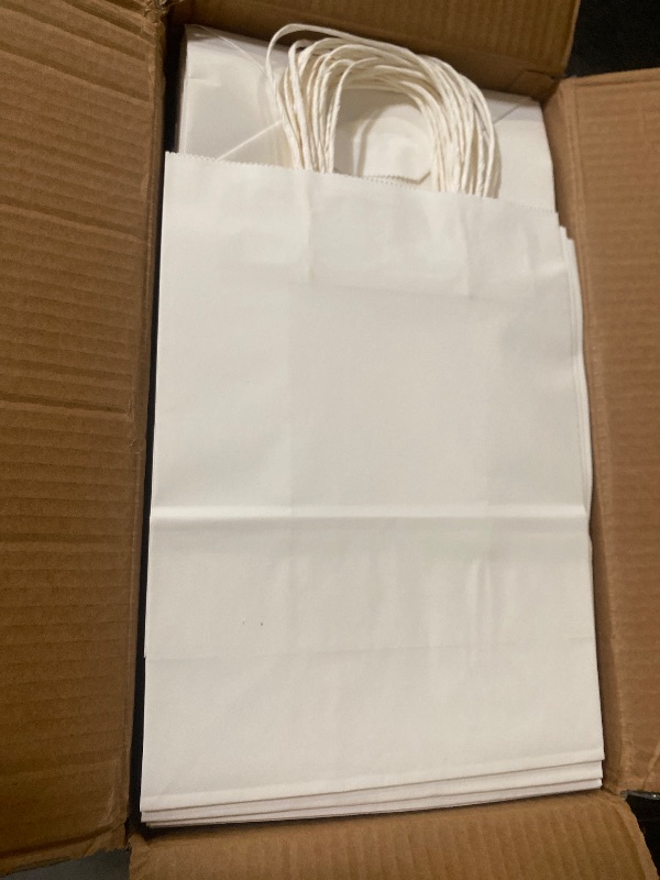 Photo 1 of FACEBAG 100 Pcs White Gift Bags 8x4.25x10.5 With Handles - Shopping, Wedding, Party Favors, Grocery - Reusable & Durable Paper