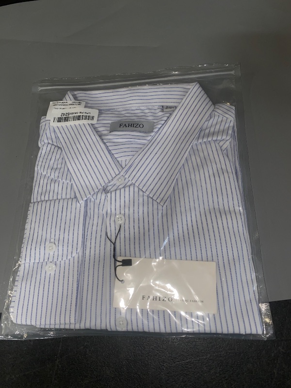 Photo 1 of 3XL-FAHIZO Men's Dress Shirt Regular Fit Casual Long Sleeve Stripe Nonelastic Soild, Blue-3XL